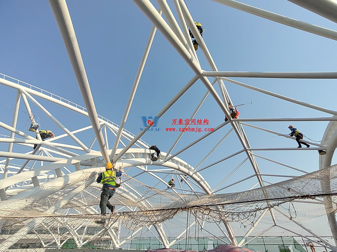 施工加速，這個PTFE膜結構天幕即將完工！